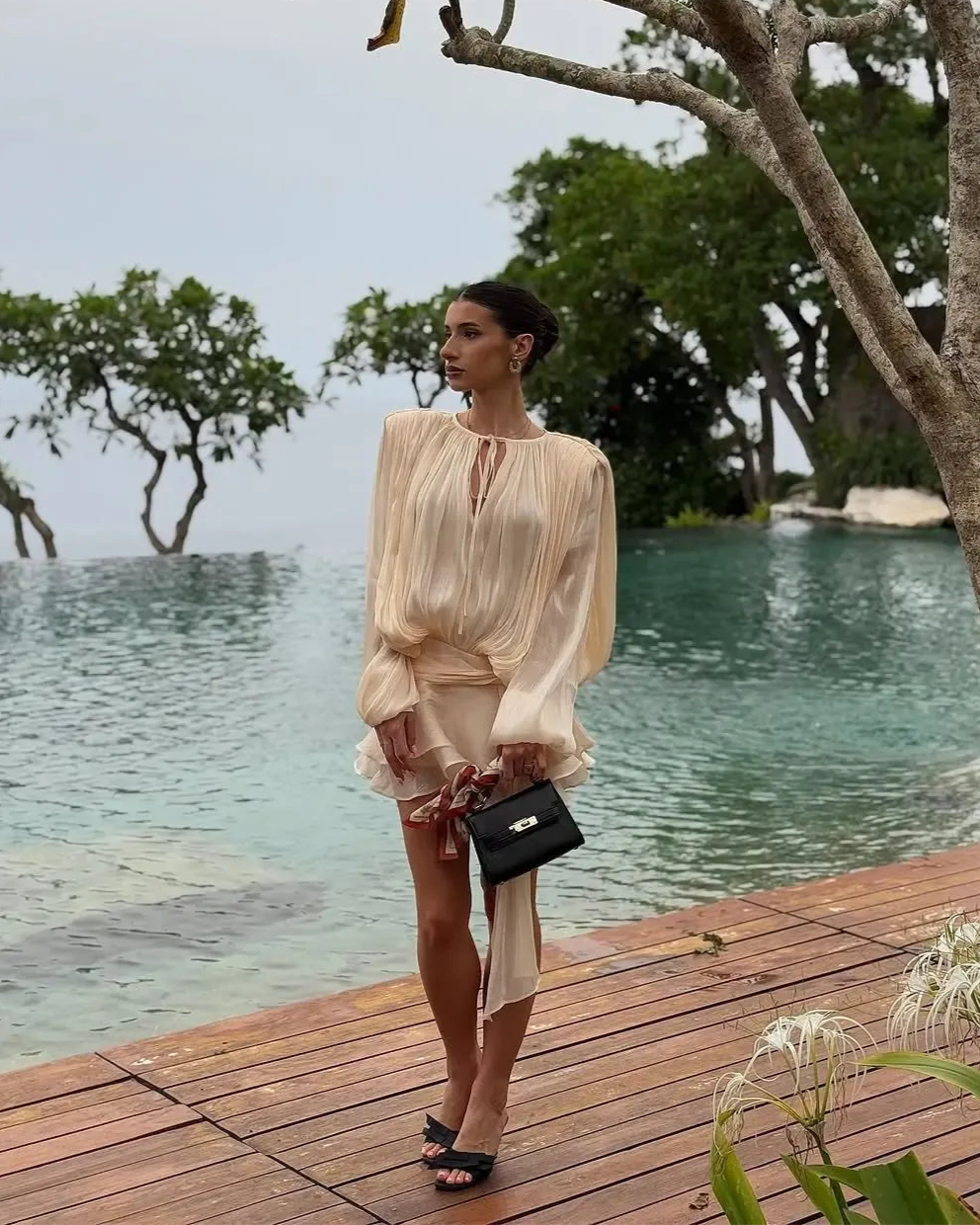 The Glow-Up Ruffle Dress™ – Long Sleeve Draped Mini Skirt with Ruched Waist