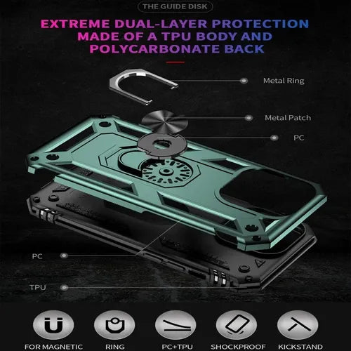 iPhone Military Grade Cover Shockproof Stand + Glass Screen