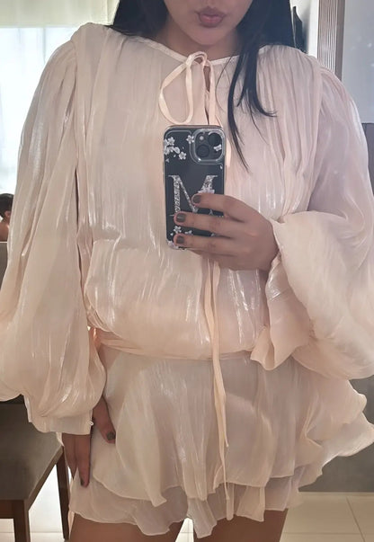 The Glow-Up Ruffle Dress™ – Long Sleeve Draped Mini Skirt with Ruched Waist