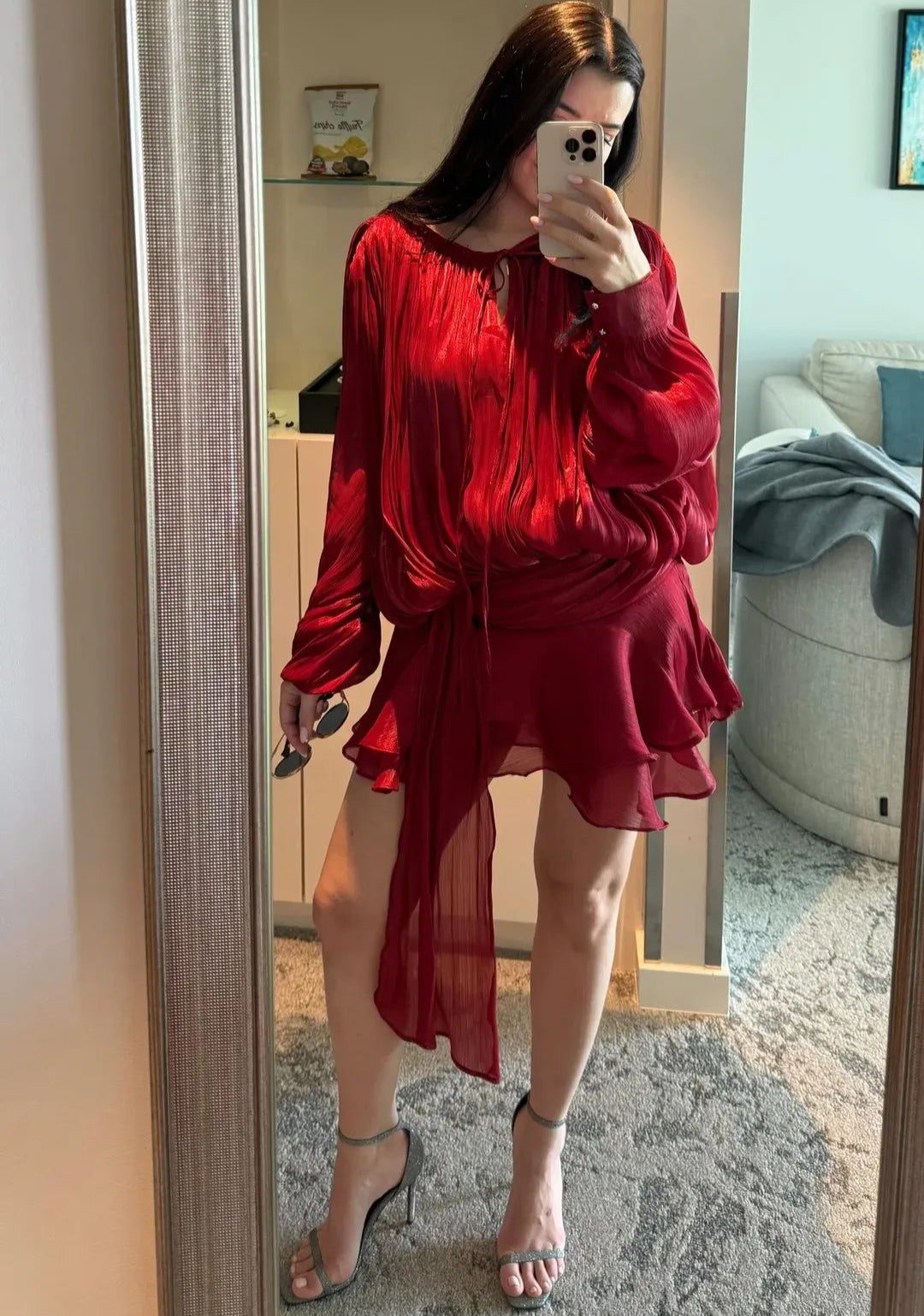 The Glow-Up Ruffle Dress™ – Long Sleeve Draped Mini Skirt with Ruched Waist