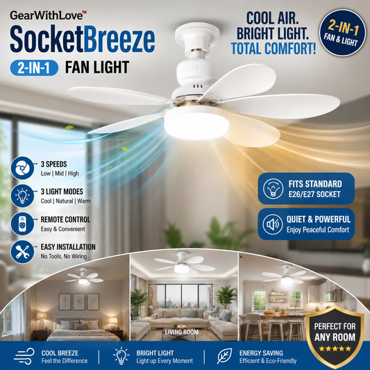 GearWithLove™ SocketBreeze 2-in-1 Fan Light
