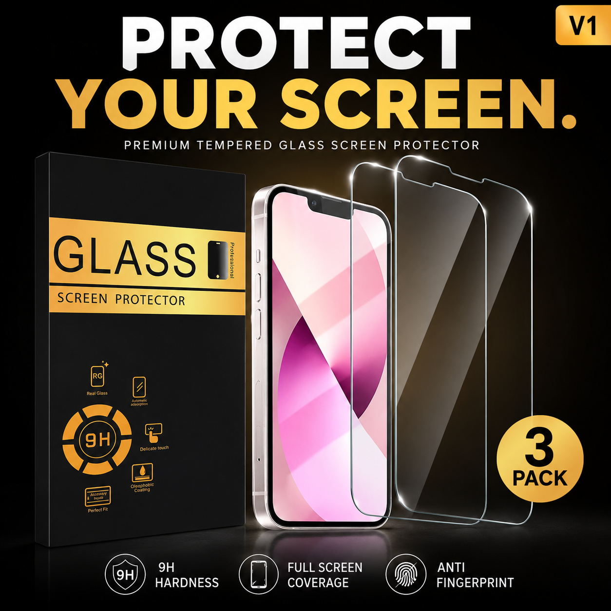 3-Pack Tempered Glass Screen Protector for iPhone.