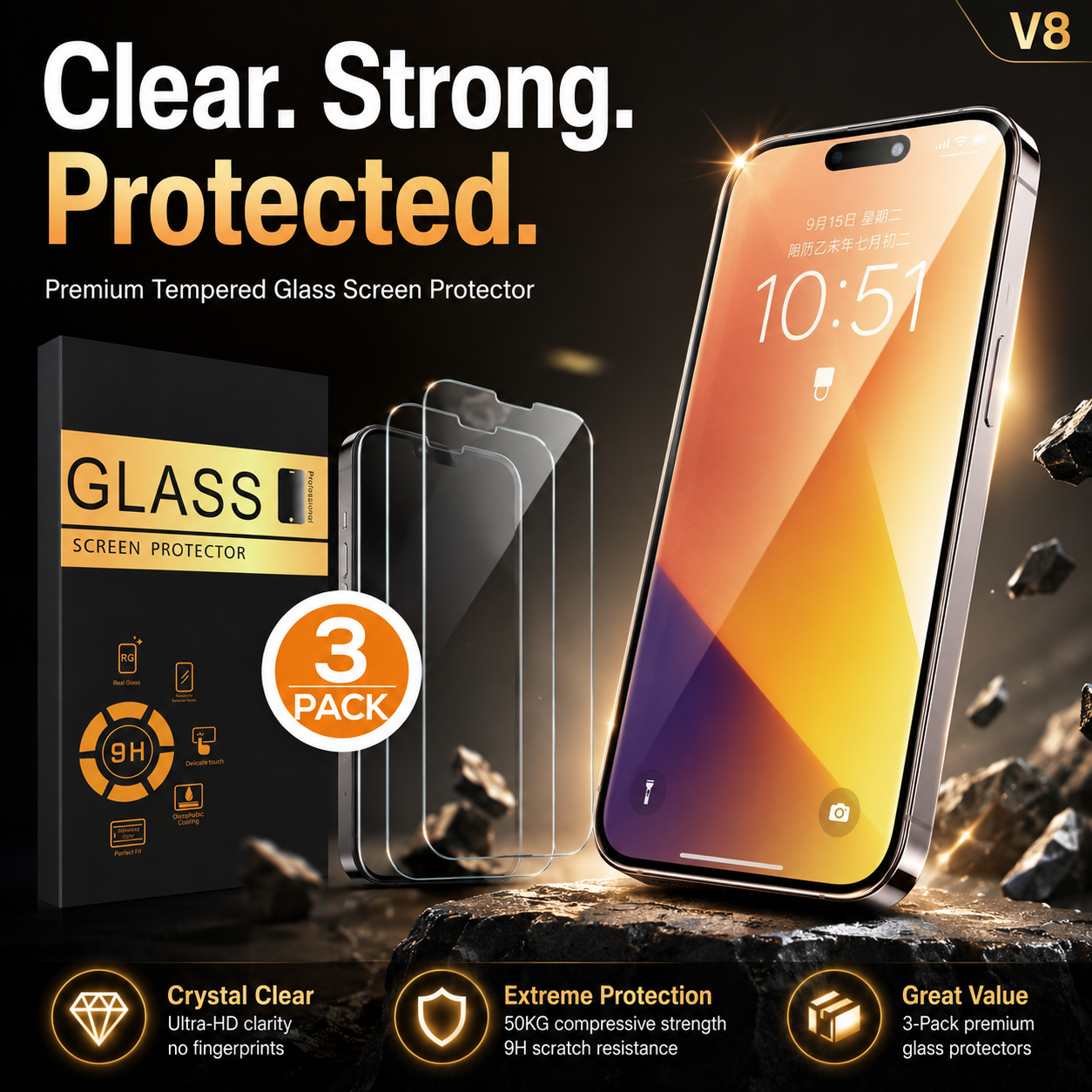 3-Pack Tempered Glass Screen Protector for iPhone.