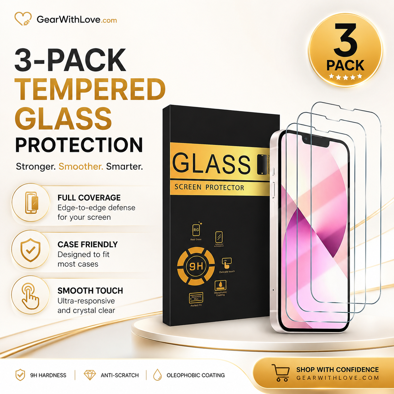 3-Pack Tempered Glass Screen Protector for iPhone.