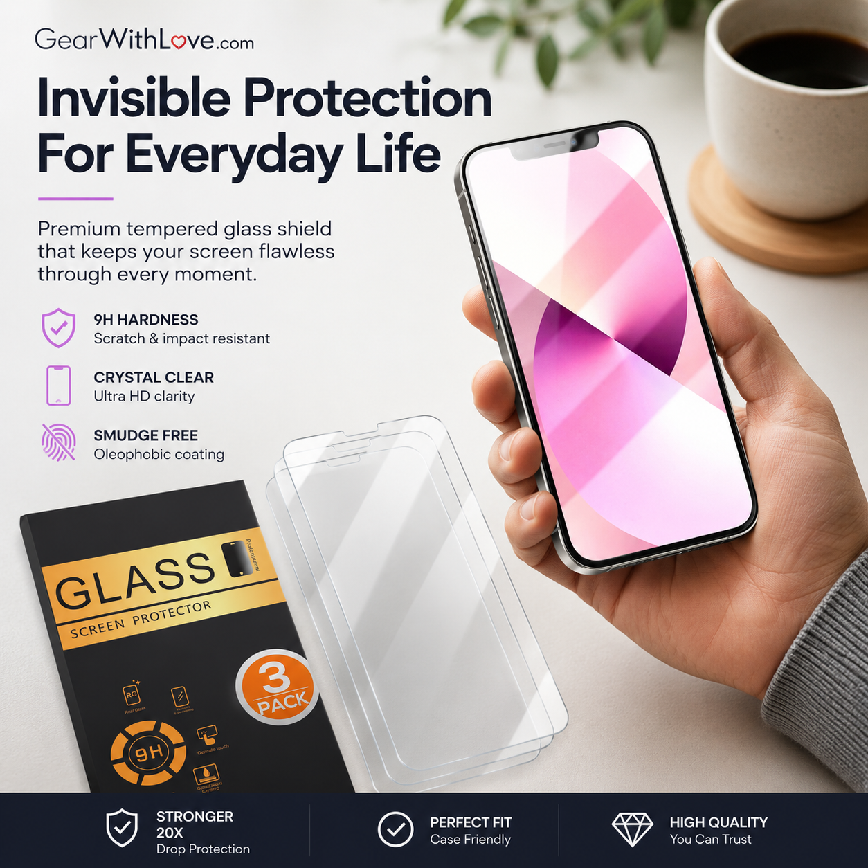 3-Pack Tempered Glass Screen Protector for iPhone.