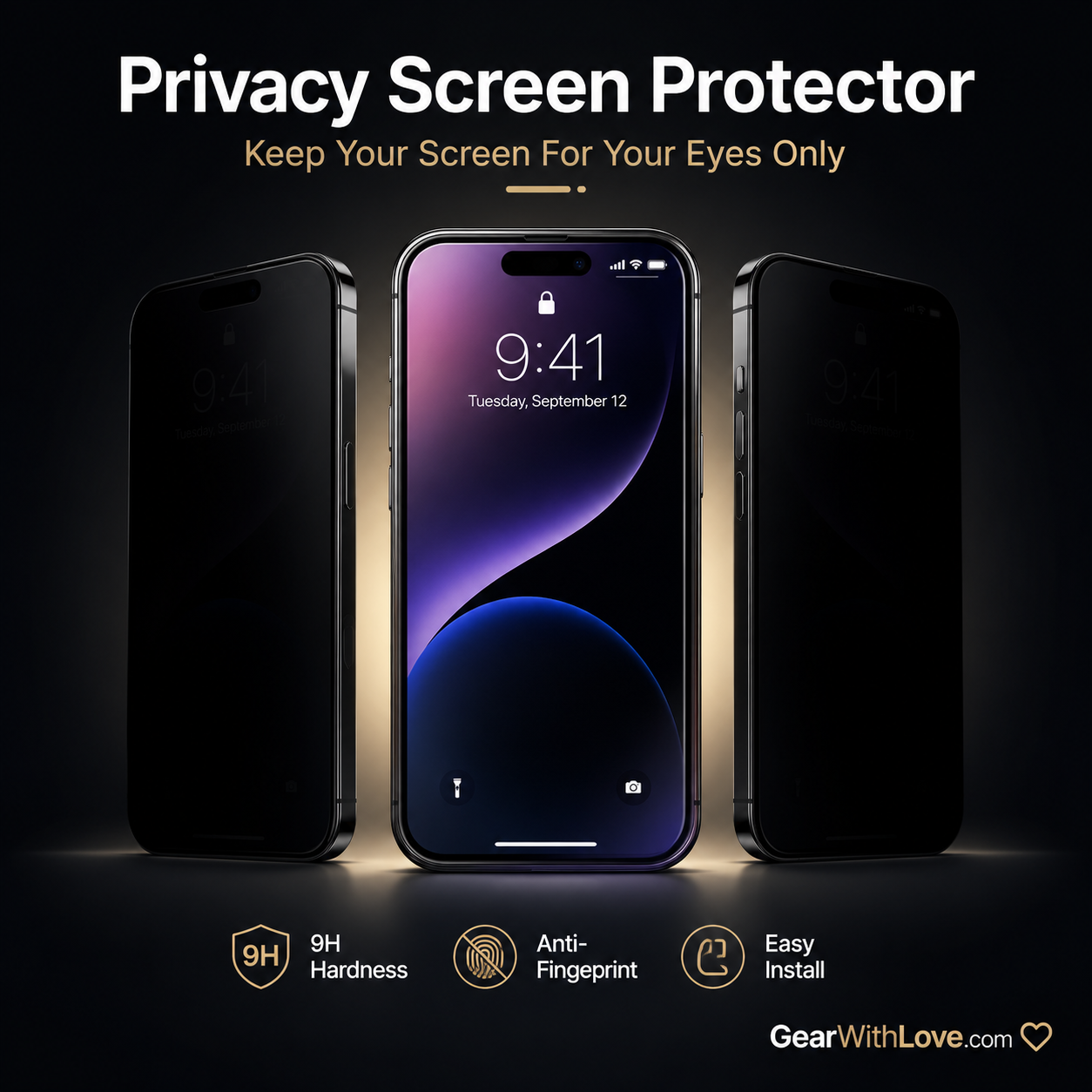 3-Pack Privacy Tempered Glass Screen Protector for iPhone.