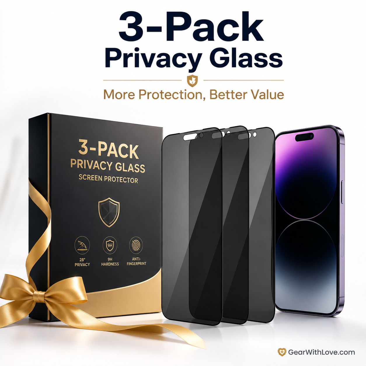 3-Pack Privacy Tempered Glass Screen Protector for iPhone.