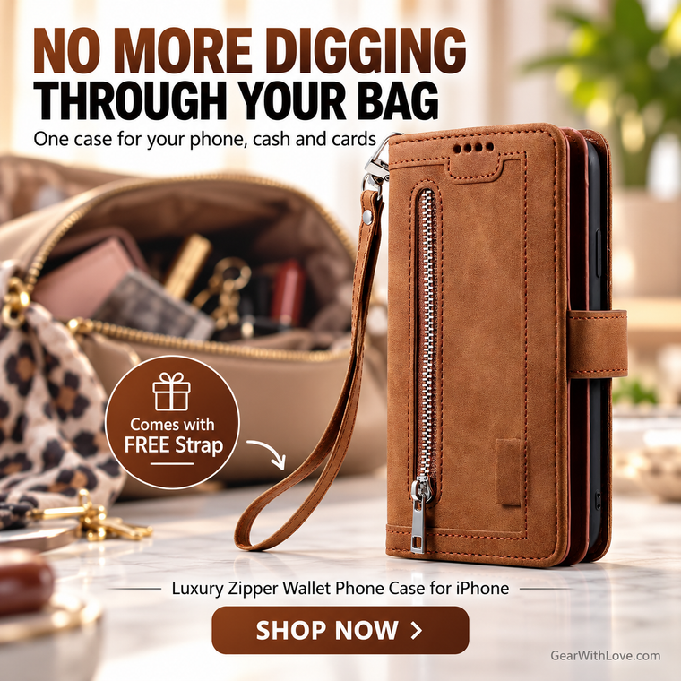 Luxury Zipper Wallet Phone Case for iPhone
