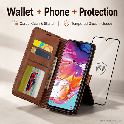 Samsung Wallet Case + Tempered Glass