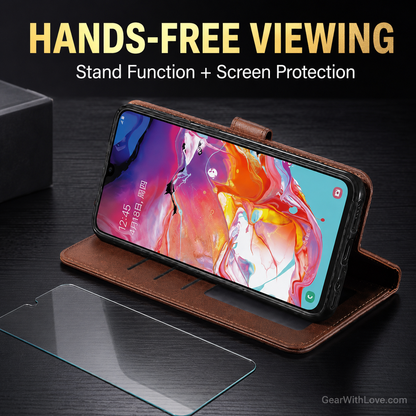 Samsung Wallet Case + Tempered Glass