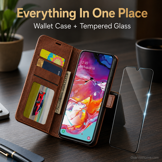 Samsung Wallet Case + Tempered Glass