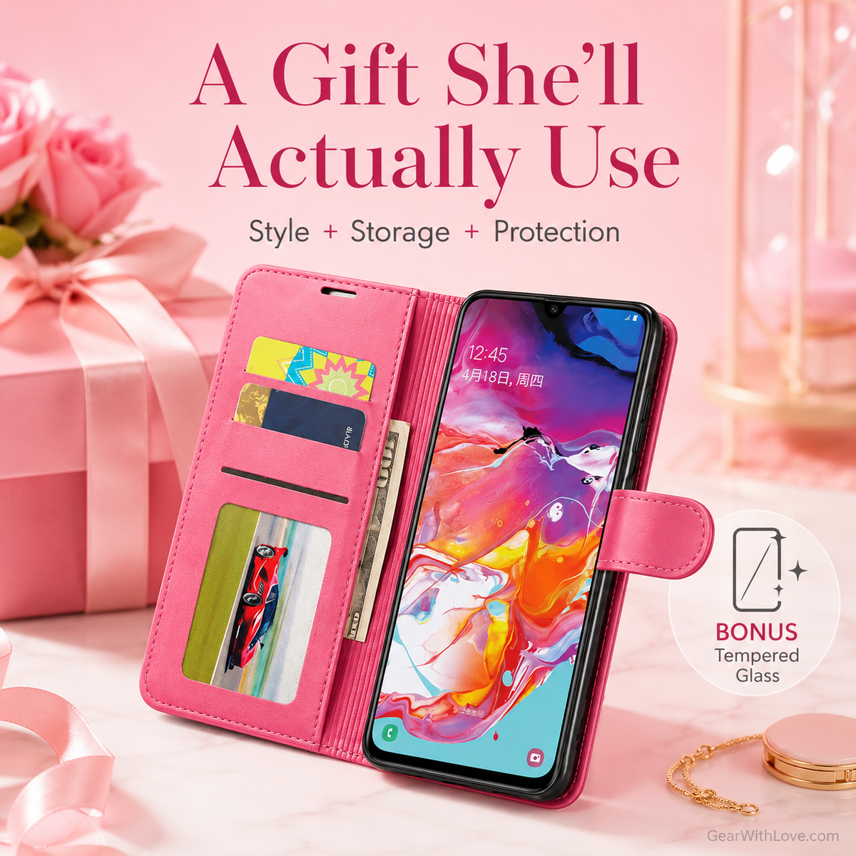 Samsung Wallet Case + Tempered Glass
