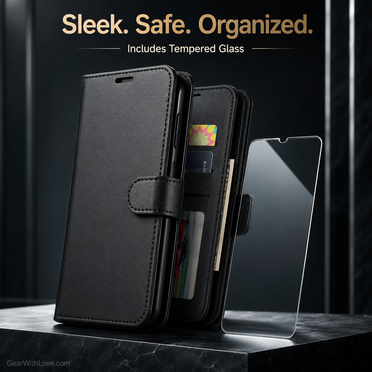 Samsung Wallet Case + Tempered Glass