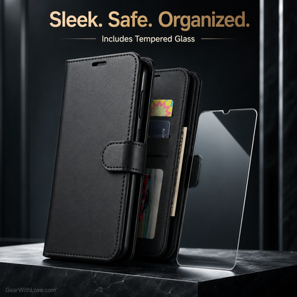 Samsung Wallet Case + Tempered Glass