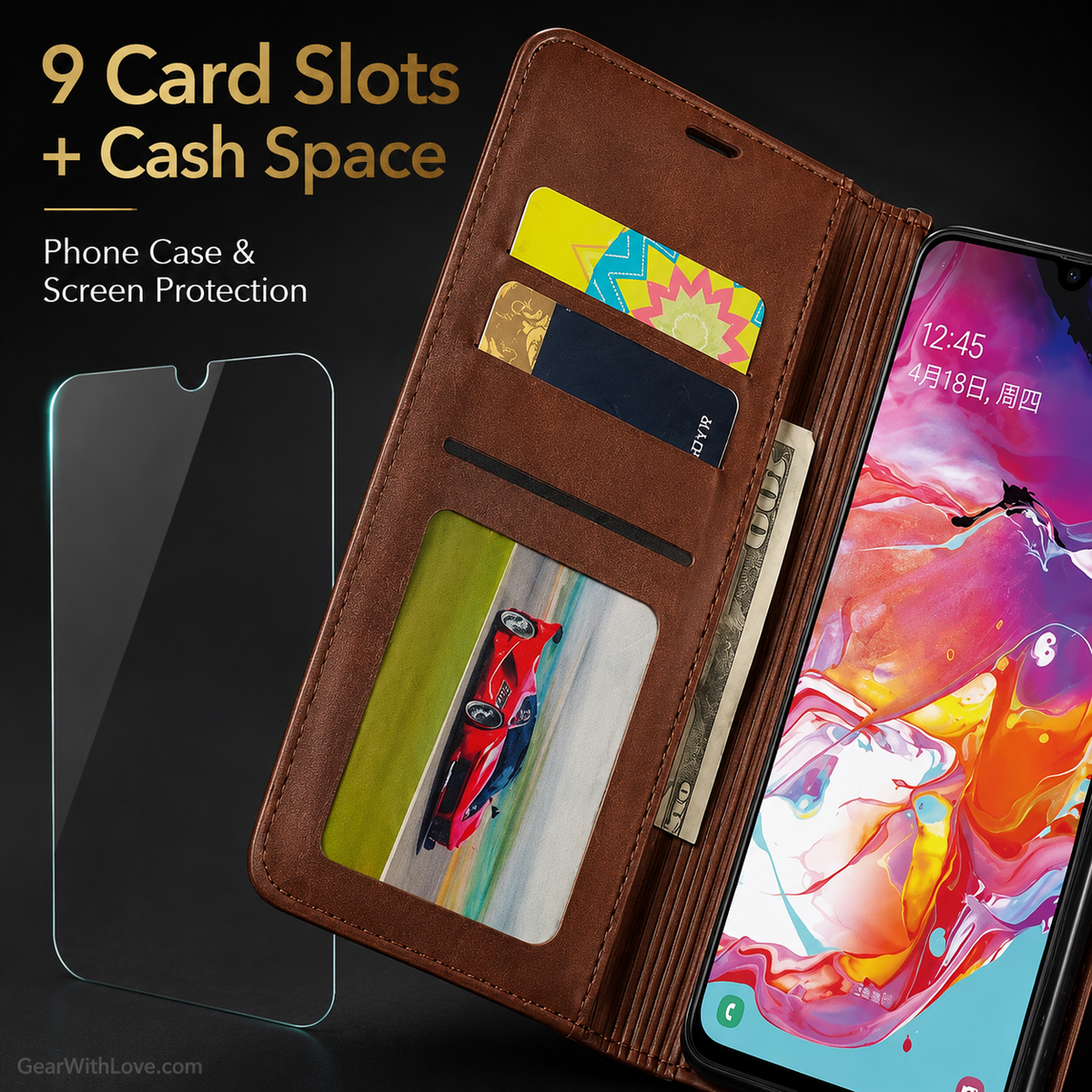 Samsung Wallet Case + Tempered Glass