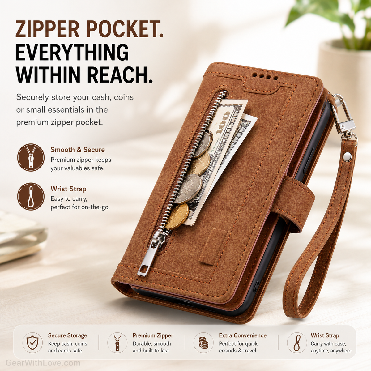 Luxury Zipper Wallet Phone Case for iPhone