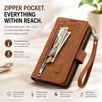 Luxury Zipper Wallet Phone Case for iPhone