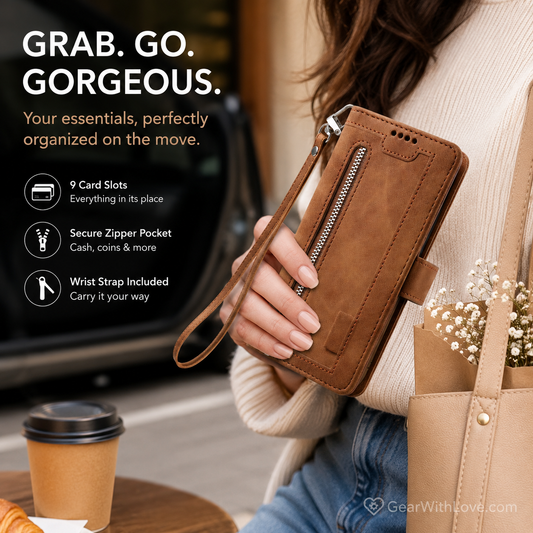 Luxury Zipper Wallet Phone Case for iPhone