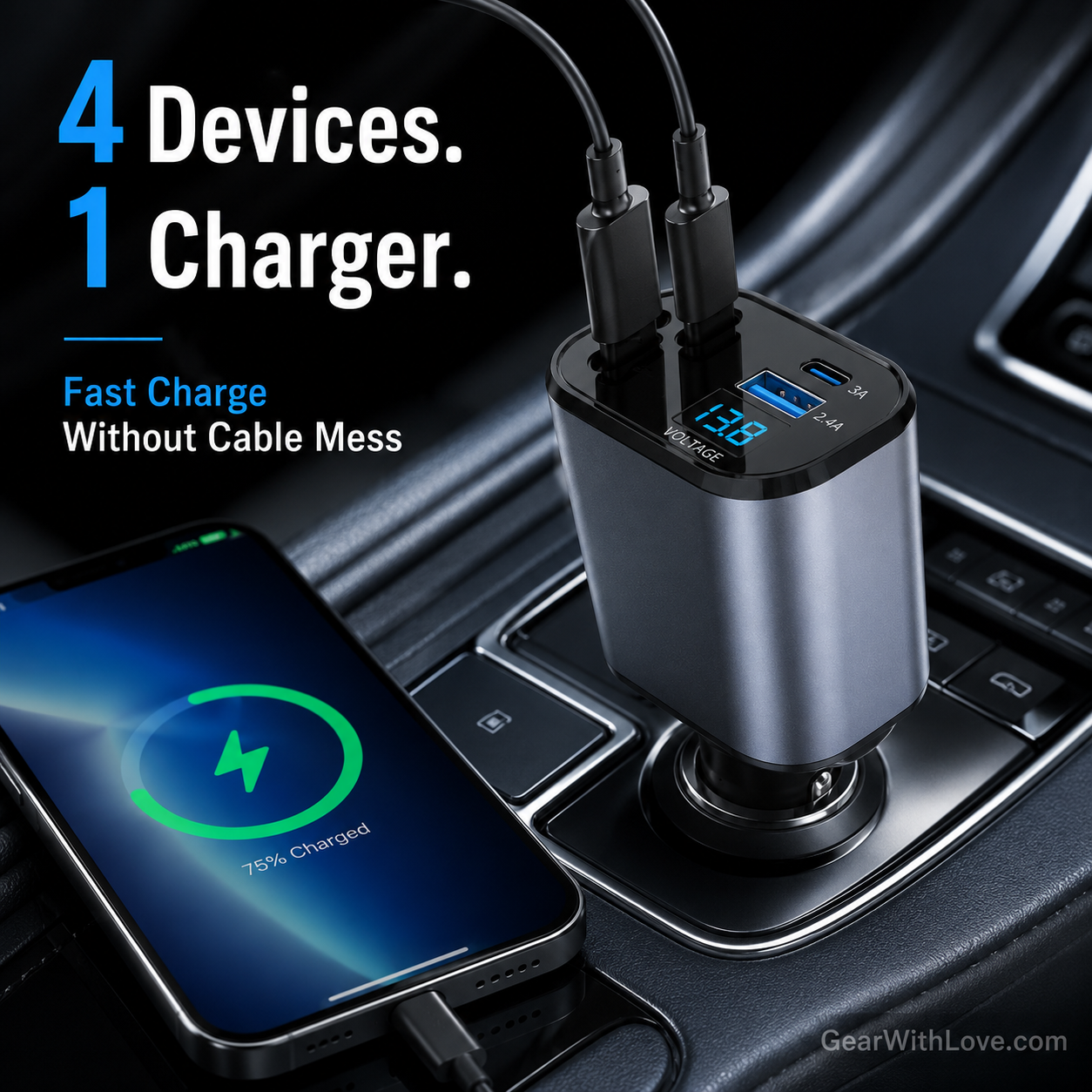4-in-1 120W RetractCharge Car Charger