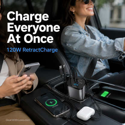 4-in-1 120W RetractCharge Car Charger