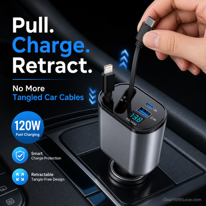 4-in-1 120W RetractCharge Car Charger