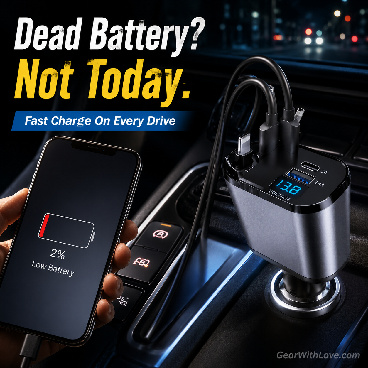 4-in-1 120W RetractCharge Car Charger