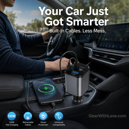 4-in-1 120W RetractCharge Car Charger
