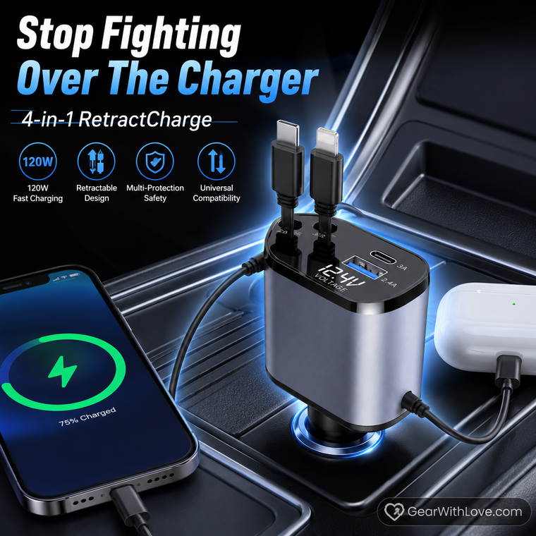 4-in-1 120W RetractCharge Car Charger