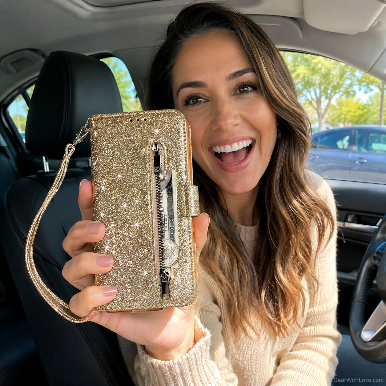 Glitter Bling Leather Zipper Wallet Case For iPhone
