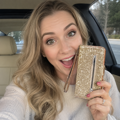 Glitter Bling Leather Zipper Wallet Case For iPhone