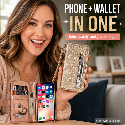Glitter Bling Leather Zipper Wallet Case For iPhone
