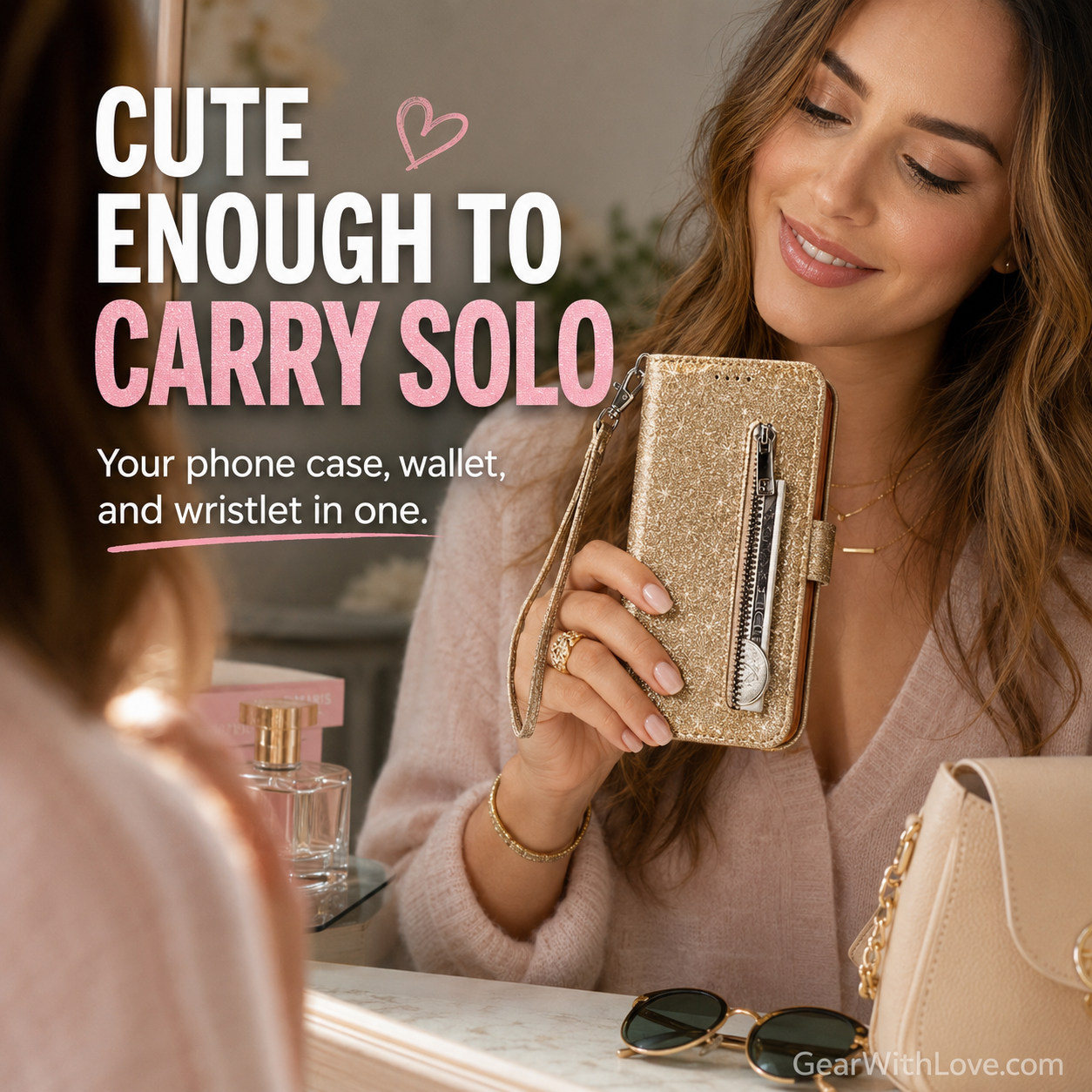 Glitter Bling Leather Zipper Wallet Case For iPhone