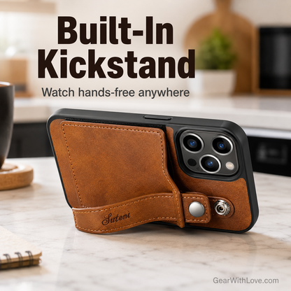 iPhone Leather Wallet Case Shockproof Kickstand Cover