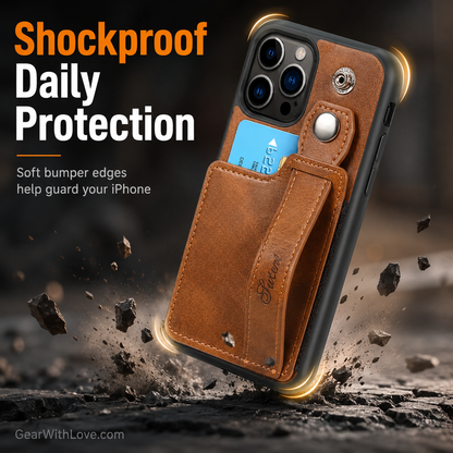 iPhone Leather Wallet Case Shockproof Kickstand Cover