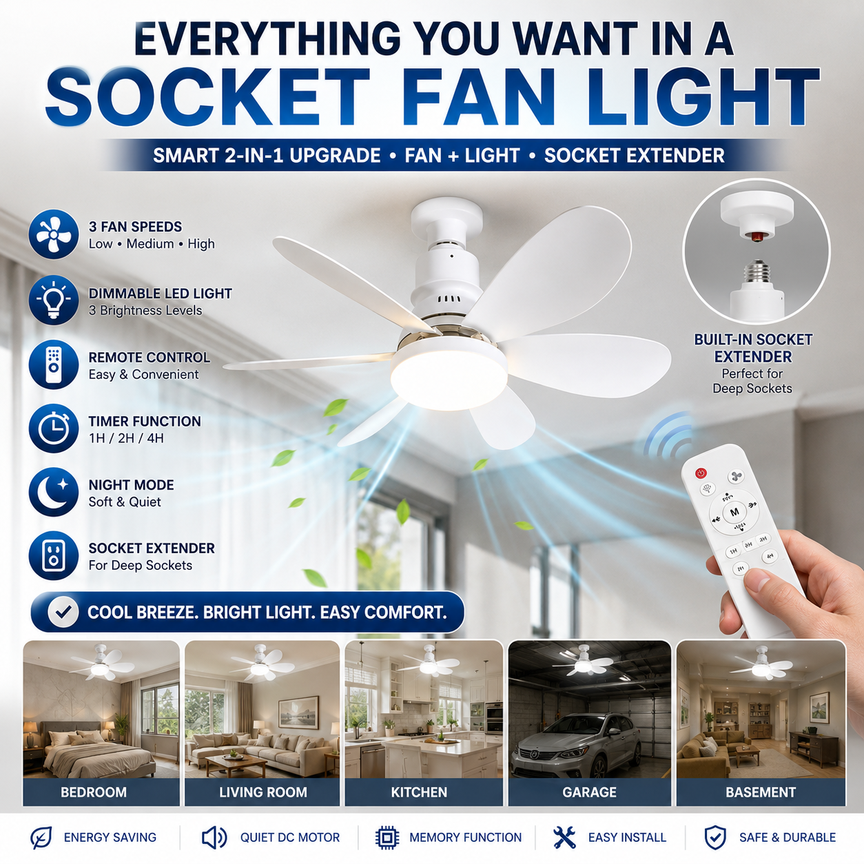 GearWithLove™ SocketBreeze 2-in-1 Fan Light