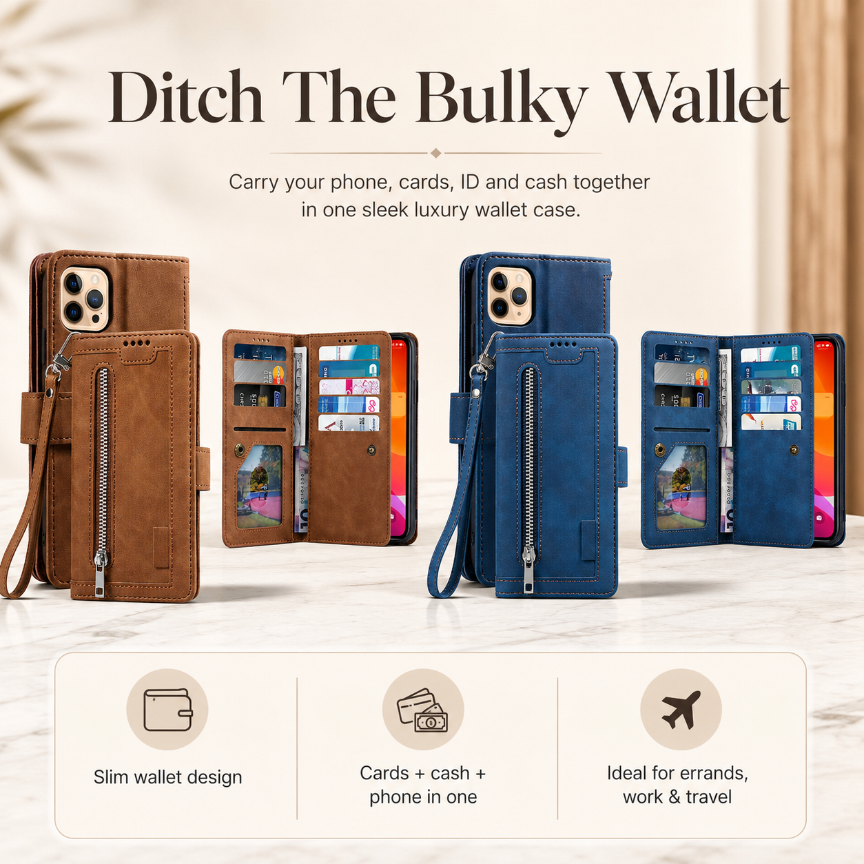 GearWithLove™ Luxury Zipper Wallet Phone Case for iPhone