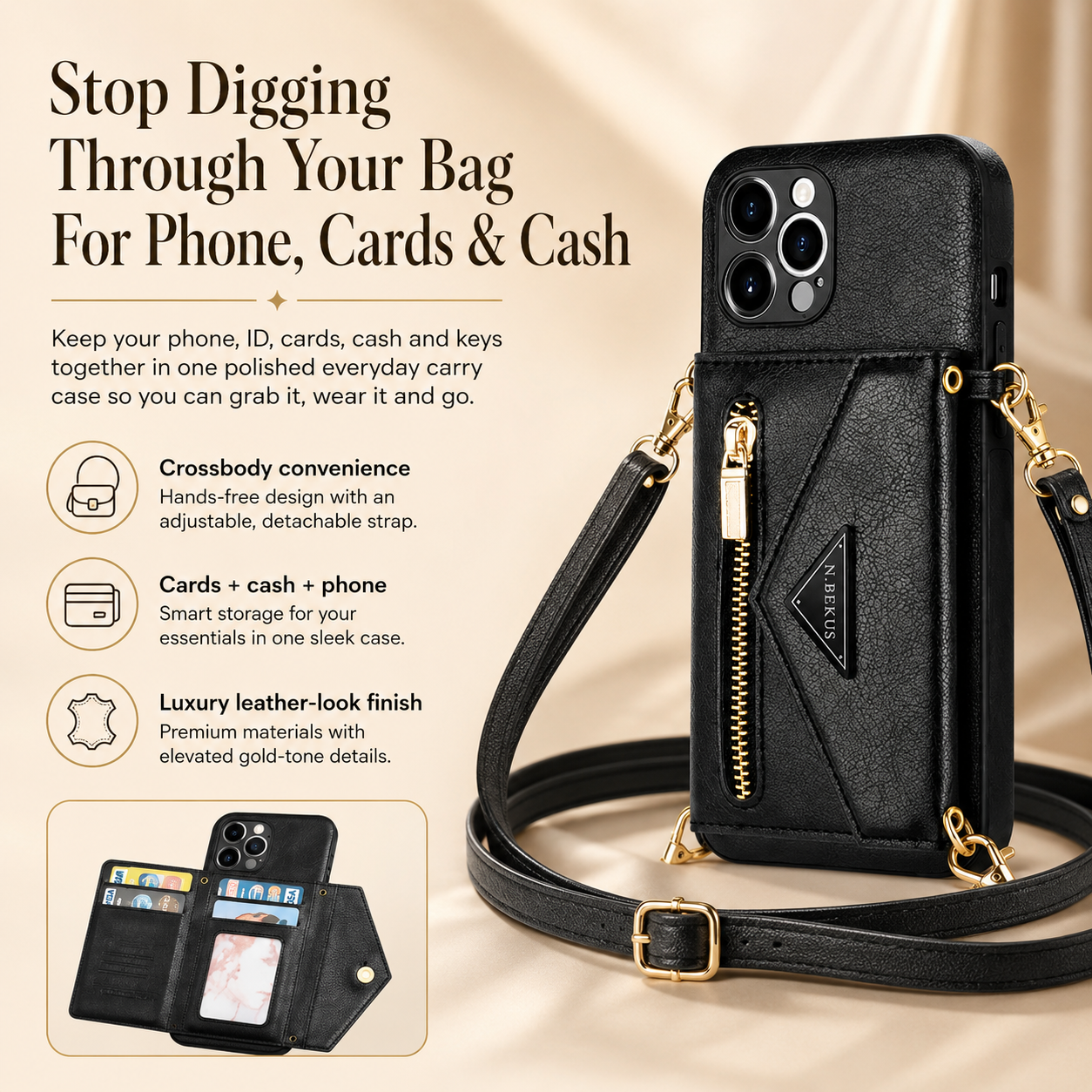 GearWithLove™ Luxury Crossbody Wallet Phone Case for iPhone