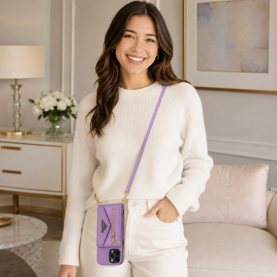 Customer wearing a Gear With Love crossbody phone case