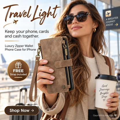 Luxury Zipper Wallet Phone Case for iPhone