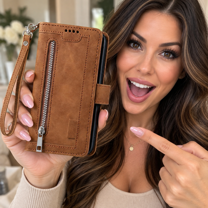 Luxury Zipper Wallet Phone Case for iPhone