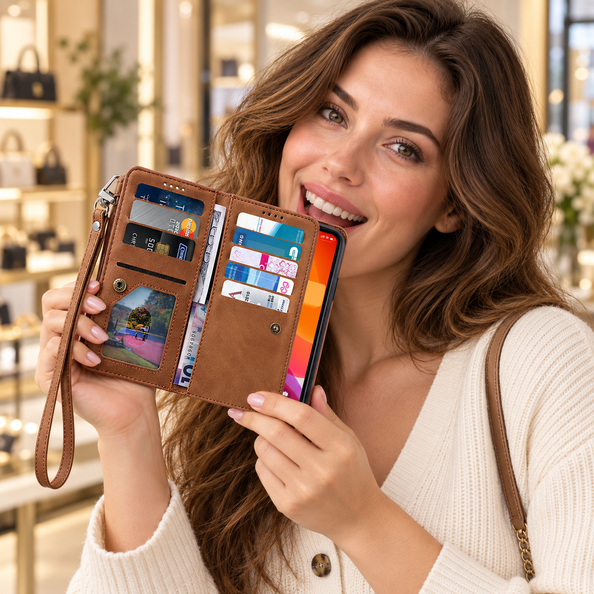 Luxury Zipper Wallet Phone Case for iPhone