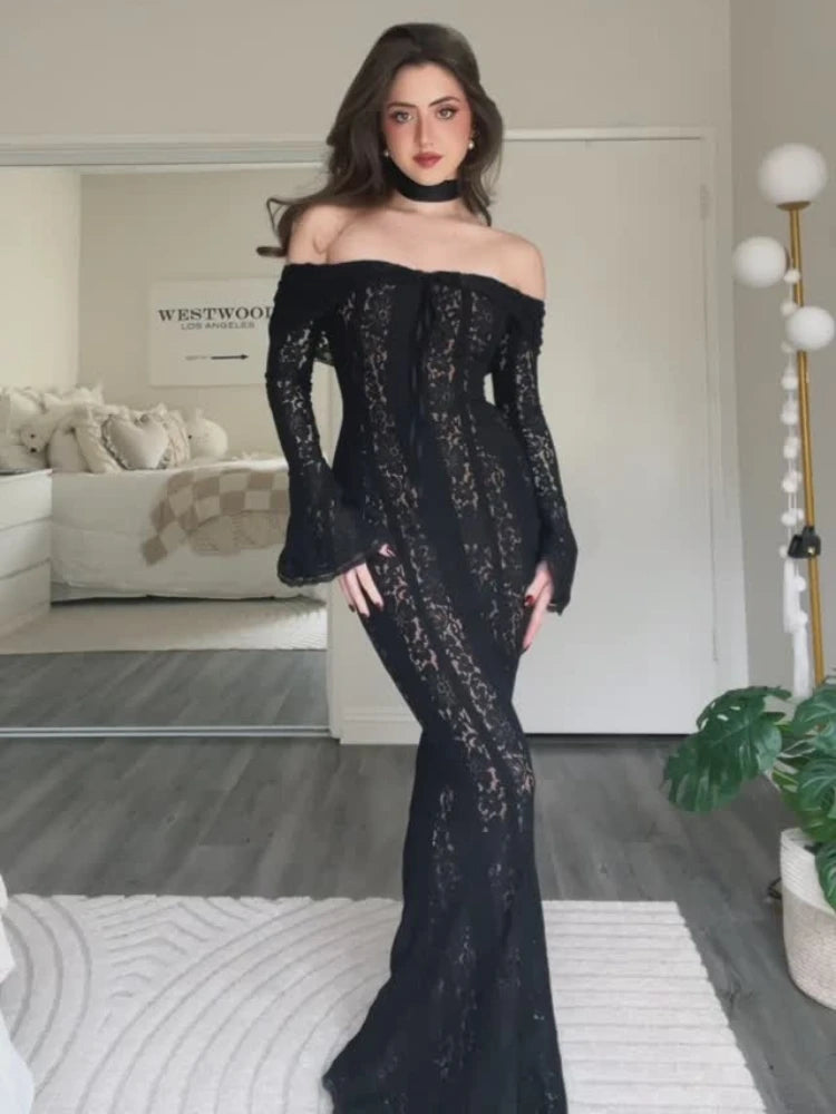 Elegant Lace Up Maxi Dress