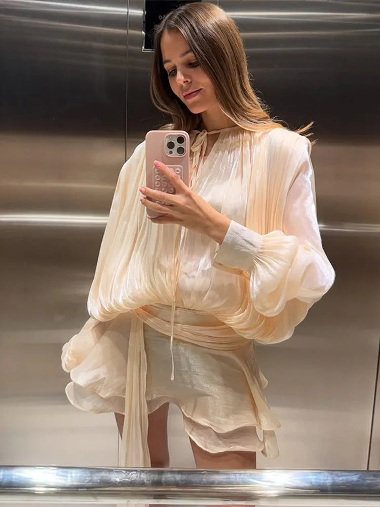 The Glow-Up Ruffle Dress™ – Long Sleeve Draped Mini Skirt with Ruched Waist