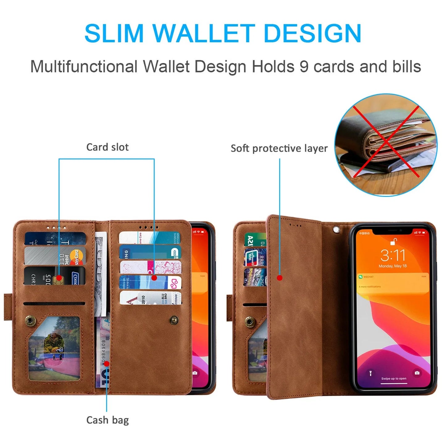 GearWithLove™ Luxury Zipper Wallet Phone Case for iPhone