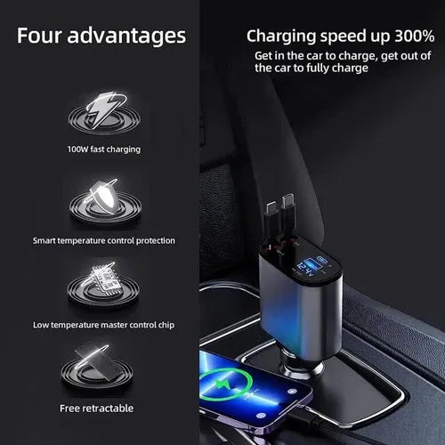 4-in-1 120W RetractCharge Car Charger
