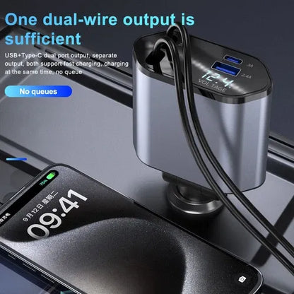 4-in-1 120W RetractCharge Car Charger