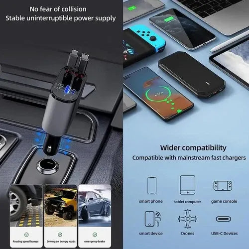 4-in-1 120W RetractCharge Car Charger