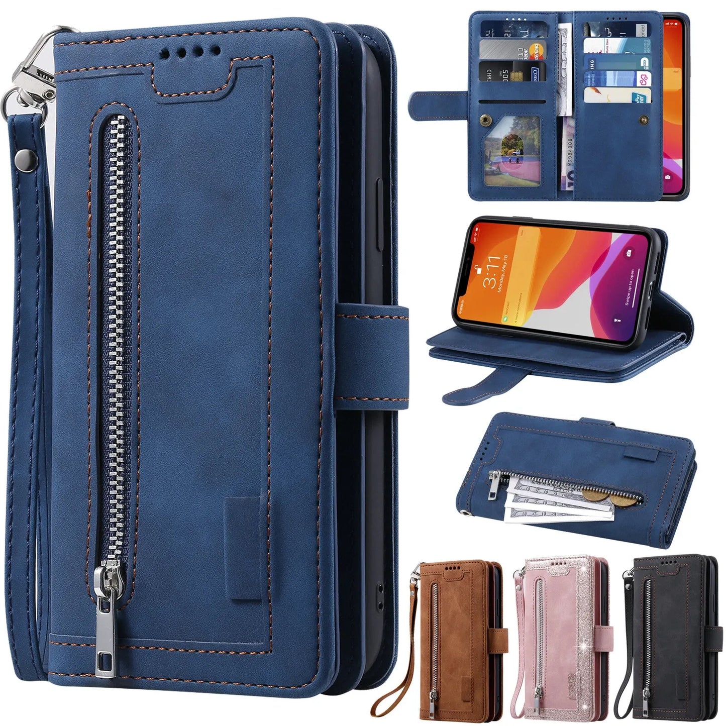 GearWithLove™ Luxury Zipper Wallet Phone Case for iPhone