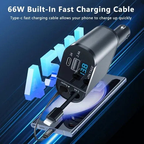 4-in-1 120W RetractCharge Car Charger
