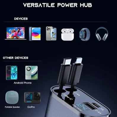 4-in-1 120W RetractCharge Car Charger